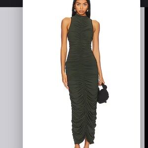 Susana Monaco Olive Green Ruched Maxi Dress